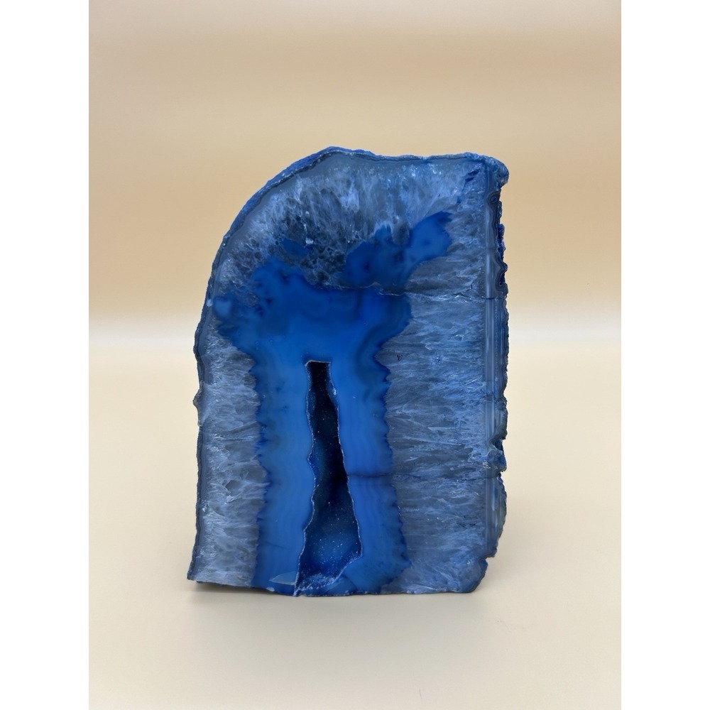 Blue Agate Geode Slice Druzy Crystal Display Specimen Polished Feng Shui